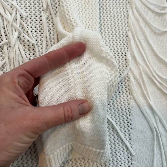 Sandro Paris open knit white fringe sweater women’s Small-medium - Picture 8 of 12